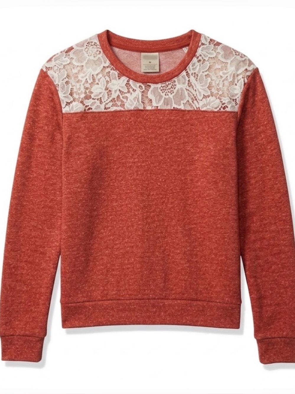 ACTIVE USA Crop Sweatshirt Style Lace Detail, Women’s M, Peachy Orange